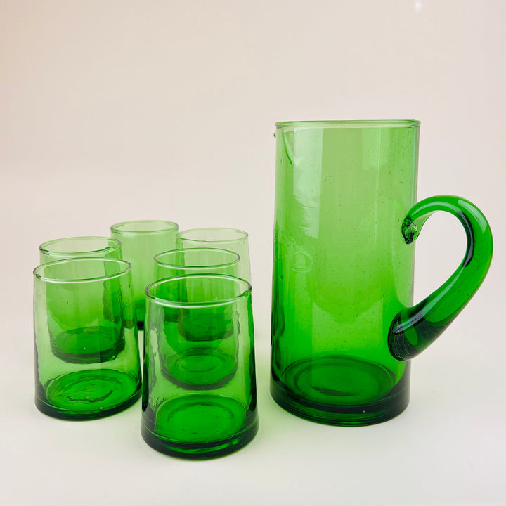 Green Recycled Moroccan Glass Jug moroccan White 